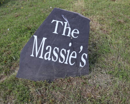 Flagstone engraved driveway sign with white letters